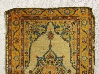 Absolutely gorgeous, rare, antique real Haj Jalili Tabriz small rug with very unique and rare Zaffron color on the border. Extraordinary piece in small size.        