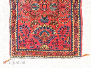 Absolutely gorgeous, fine, colorful and antique Sarough small rug in great and bright color combination. Great piece of art. size is 2'-7"x1'-11".           