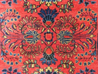 Absolutely gorgeous, fine, colorful and antique Sarough small rug in great and bright color combination. Great piece of art. size is 2'-7"x1'-11".           