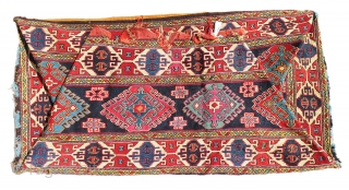 Absolutely gorgeous, antique and colorful Shahsavan/Gharadagh sumac complete mafrash. It has very tight and fine weave with awesome color combination, all colors are natural. There are some very small holes at the  ...