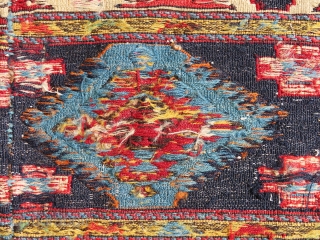 Absolutely gorgeous, antique and colorful Shahsavan/Gharadagh sumac complete mafrash. It has very tight and fine weave with awesome color combination, all colors are natural. There are some very small holes at the  ...