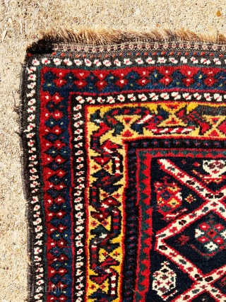 Extremely gorgeous, antique, full pile Qashqai [This looks more like a Bakhtiari] runner with outstanding color combinations. There are many different colors including aubergine. I offer this lovely piece at outstanding price.
 