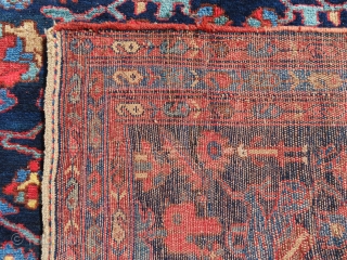 Unique, antique, full pile and color full Persian Malayer rug in good condition. The design is extremely gorgeous and color combinations are unique [color replacement?]. All colors are natural, some small repilling  ...