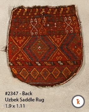 #2347 Uzbek Saddle Rug ca. 1910, 1ft.-9in wide by 1ft.-11in long - Excellent condition                   
