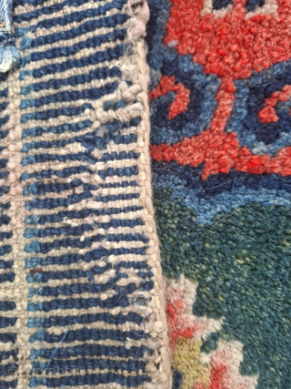 A wonderful tibetan Khaden from late 19th century.
Rare green ground color. All wool.
Great condition. One minor reknotted area in the outer blue border
Bought in Napal 1989
A true collectors piece
Please ...