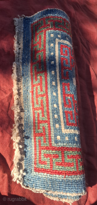 Khamdrum Tibet upper saddle.
Probably mid 19th century.
Phenomenal wool and dyes.
Sourced in Lhasa in 1980's.
Published in the book " Drumze "