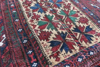 Late 19th century Baluch prayer rug in good condition. Excellent colours. Size: 146x92                    