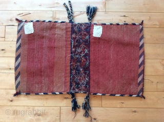 Antique Turkomen saddlebag khorjin.  Wool on wool.  37.5 inches x 22 inches, 96 cm x 56.5 cm. Sturdy.  In great condition.  Notice the heart design in the woven  ...