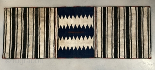 Caucasian double saddle bag khorjin. Blue and white with wool and cotton.  Embroidered.  Stripped in back.  Intact & complete. 53" x 19"

Contact:  zeigercap@gmail.com      