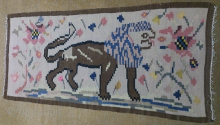 Antique Swedish kilim, no: 231, size: 145*66cm, Lion pictorial design, wall hangings.                     