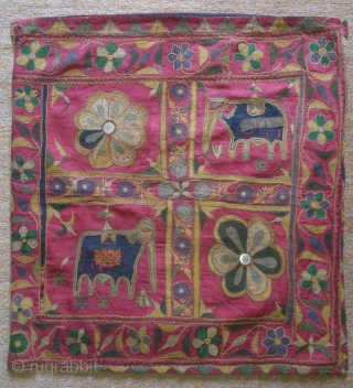 Antique India embroidery, no: 180, size: 58*55cm, late 19th century, mirror and wool and cotton, all natural colors.               