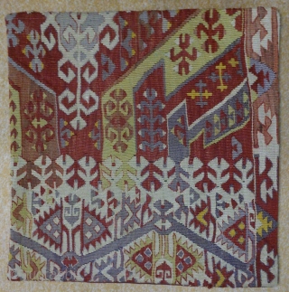 Antique Anatolian kilim Fragment, no: 115, size: 49*50cm, late 19th century, wool and wool.                   