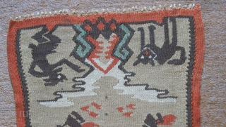 Antique Scandinavian or Sarkoy kilim, no: 136, size: 95*42cm, pictorial and conceptual design, wool on wool, wall hangings.               