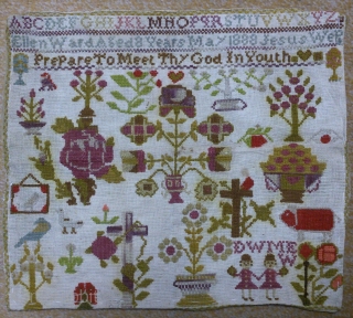 Antique Swedish cross stitch sampler, no: 243, size: 30*35cm, wool on linen, dated 1888.                   