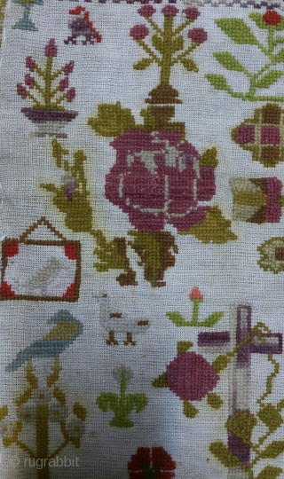 Antique Swedish cross stitch sampler, no: 243, size: 30*35cm, wool on linen, dated 1888.                   