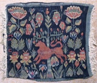 Antique cushion Swedish kilim, no: 317, size: 55*50cm, Lion pictorial design, dated and signed.                   