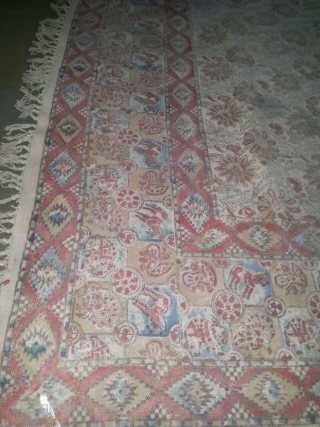 Cotton Dhurrie ( carpet ).
 
Hand Made and Hand Block Printed with Natural Dyes.

 Size: 12 x 8 Feets.

 Condition : Good and Strong.
 
  From South India.    