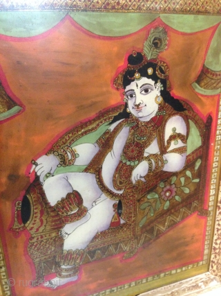 Tanjore Glass Painting.

From Tamil Nadu ( South India )

 Subject: Krishna.

 Old Piece.

 Re Framed.

 Size: 30 x 40 cms             