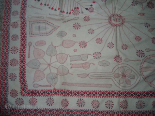 This kantha gudari is from west Bengal and is old.it is all original and has very fine straight stitch all over with craftly made figure work as well.its in very good condition.its  ...