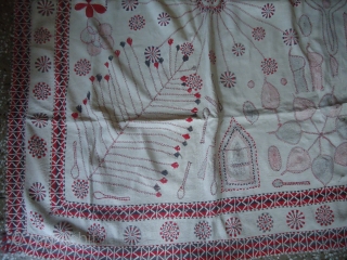 This kantha gudari is from west Bengal and is old.it is all original and has very fine straight stitch all over with craftly made figure work as well.its in very good condition.its  ...