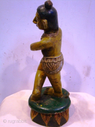 OLD WOODEN KRISHNA FROM SOUTHERN INDIA KARNATAKA....
USED AS STATUE OR TOY FOR CHILDREN....                    