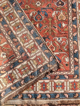 Antique Shirvan Kuba 19th century
a very tiny hole to repair low pile but not that worn and need a good wash.
166 x 120 cm
         