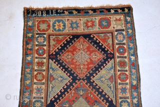 Dated (1908) Caucasian Karabagh Rug with star gulls, some repile areas as you can see on pictures. size is 274 x 125 cm.
          