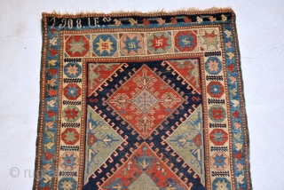 Dated (1908) Caucasian Karabagh Rug with star gulls, some repile areas as you can see on pictures. size is 274 x 125 cm.
          