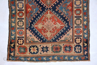 Dated (1908) Caucasian Karabagh Rug with star gulls, some repile areas as you can see on pictures. size is 274 x 125 cm.
          