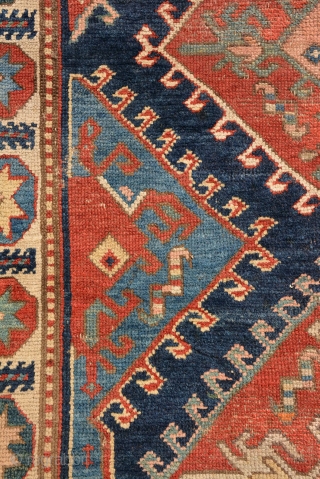 Dated (1908) Caucasian Karabagh Rug with star gulls, some repile areas as you can see on pictures. size is 274 x 125 cm.
          