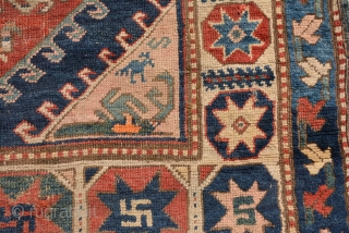 Dated (1908) Caucasian Karabagh Rug with star gulls, some repile areas as you can see on pictures. size is 274 x 125 cm.
          