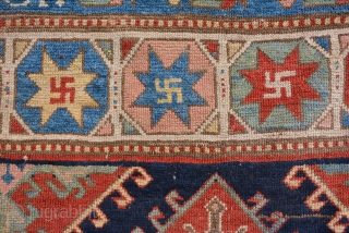 Dated (1908) Caucasian Karabagh Rug with star gulls, some repile areas as you can see on pictures. size is 274 x 125 cm.
          