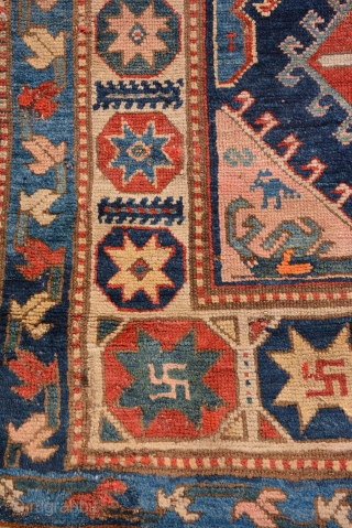 Dated (1908) Caucasian Karabagh Rug with star gulls, some repile areas as you can see on pictures. size is 274 x 125 cm.
          