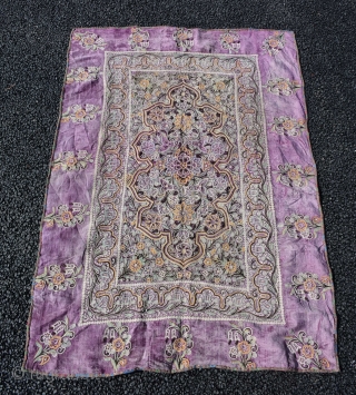 A Persian Rasht Embroidery on velvet End 19th century or Early 20th century, size is 127 x 92 cm              