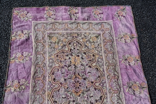 A Persian Rasht Embroidery on velvet End 19th century or Early 20th century, size is 127 x 92 cm              