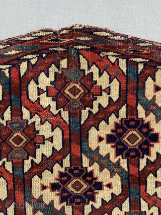 Antique Yomut Asmalyk  (cotton weft highlights ) mid 19th century or earlier, 2 places are repaired. Size is 123 x 77 cm          