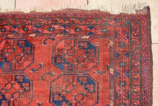 End 19th century Ersari square rug,it's size is 118 x 116 cm, low pile but still charming. The pictures has taken at sunlight but if you see in indoor, it will be  ...