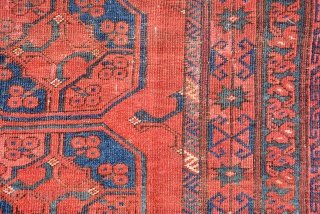 End 19th century Ersari square rug,it's size is 118 x 116 cm, low pile but still charming. The pictures has taken at sunlight but if you see in indoor, it will be  ...