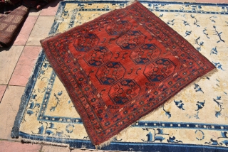 End 19th century Ersari square rug,it's size is 118 x 116 cm, low pile but still charming. The pictures has taken at sunlight but if you see in indoor, it will be  ...