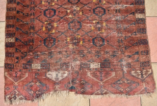 A very rare 19th century Kaz-ly-haq or Chobash? Engsi with Mina khani design. Size is 180 x 137 cm. All vegetable dyes, wool and cotton wefts. All the damage places are shown  ...