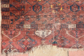 A very rare 19th century Kaz-ly-haq or Chobash? Engsi with Mina khani design. Size is 180 x 137 cm. All vegetable dyes, wool and cotton wefts. All the damage places are shown  ...