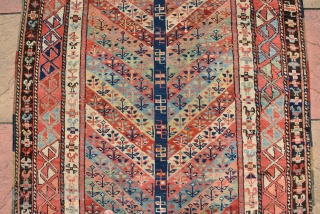 Caucasian Gandje Runner circa 1880, small flowers and chicks border. Good condition, more beautiful then pictures. size is 336 x 114 cm           