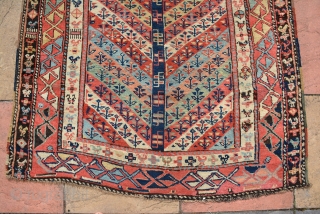 Caucasian Gandje Runner circa 1880, small flowers and chicks border. Good condition, more beautiful then pictures. size is 336 x 114 cm           