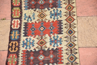 Antique Turkish Budur Kilim (one side) 19th Century, Lovely colours, size 450 x 80 cm                  