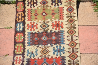 Antique Turkish Budur Kilim (one side) 19th Century, Lovely colours, size 450 x 80 cm                  