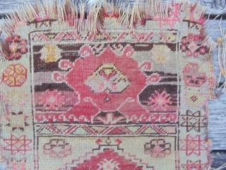 Central Anatolian Yastik - Antique - Possibly mid 1800's All natural dye. Distressed hence low price. Size 1' 5" x 3' 4" (43 x 101) $100 inc S&H     
