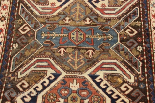 Antique Caucasien Lenkoran rug.missing two small bordures of each ends.old flatstich repairs.
2,80x1,26m --  9'1x4'1ft                  