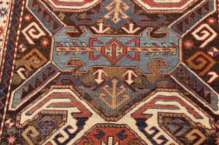 Antique Caucasien Lenkoran rug.missing two small bordures of each ends.old flatstich repairs.
2,80x1,26m --  9'1x4'1ft                  