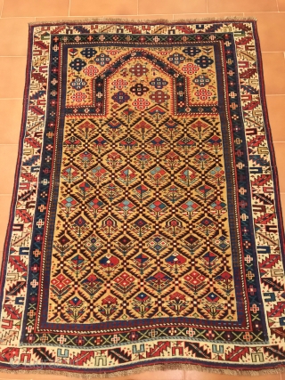 ANTIQUE CAUCASIAN SIRVAN PRAYER  RUG  SILK  END WOOL  CM 1.36 X 1.08  1850 CIRCA              