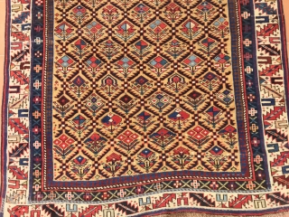 ANTIQUE CAUCASIAN SIRVAN PRAYER  RUG  SILK  END WOOL  CM 1.36 X 1.08  1850 CIRCA              